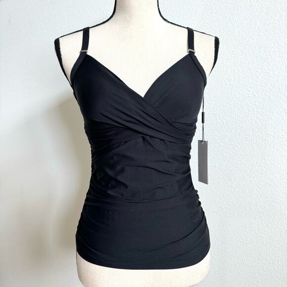 Calvin Klein Black Ruched Tummy Control Tankini Top Women's XS NWT - Picture 2 of 8